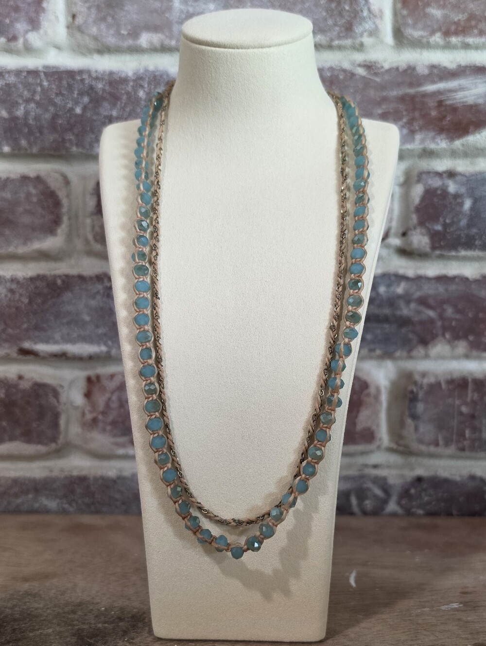 Layered Turquoise Faceted Bead and Chain Necklace